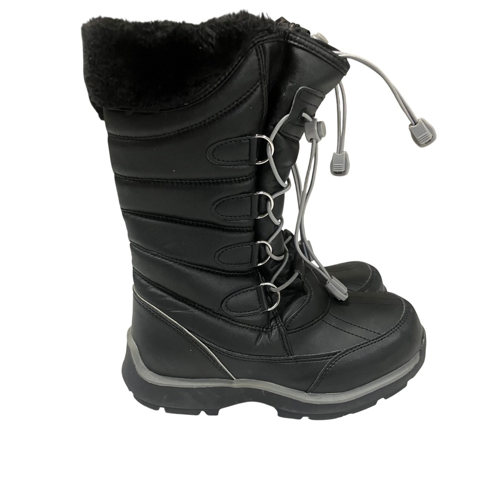 Lands End Snow Flurry Insulated Winter Boots Black Faux Fur US 1M 511735